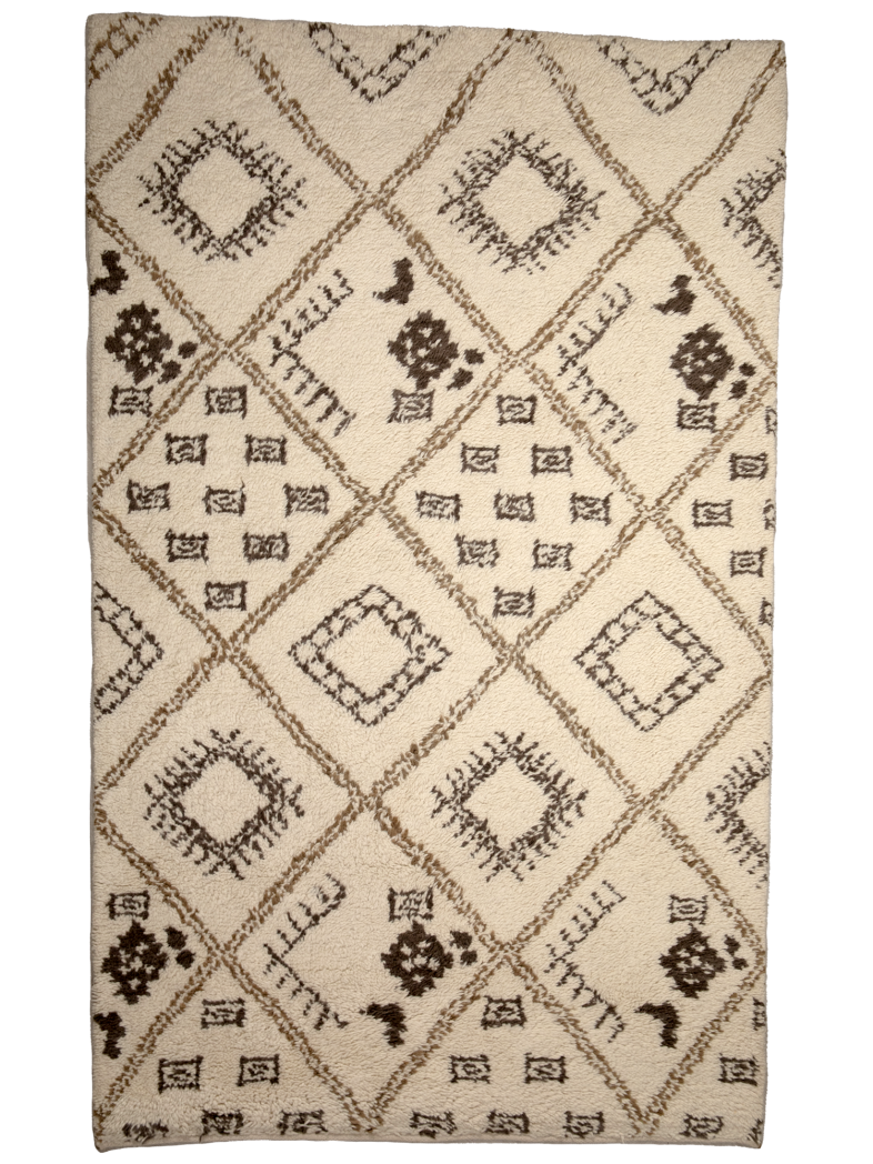 Contemporary Beige Geometric Hand-Knotted Rug