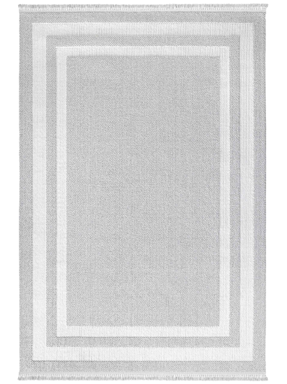 Mooda Grey White Modern Bordered Living Room Rug