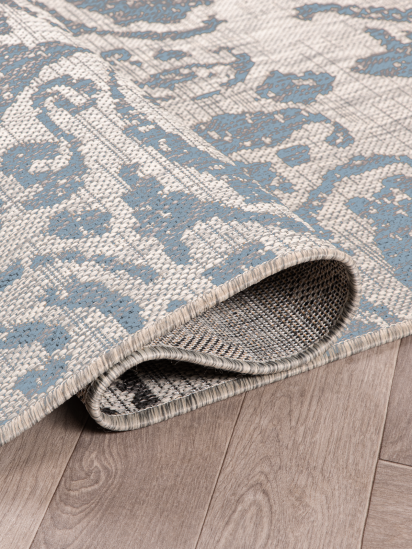 Meadow Grey Blue Damask Outdoor Area Rug
