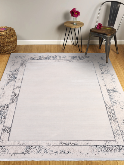 Jewel Beige & Blue Bordered Bedroom Rug