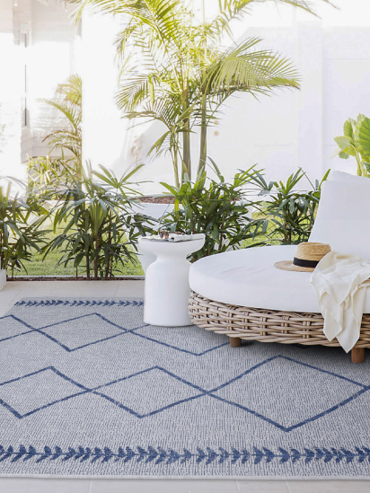 Fesco Grey Blue Kilim Geometric Outdoor Area Rug