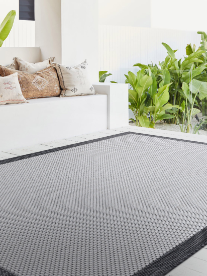 Fesco Grey Charcoal Plain Bordered Outdoor Area Rug