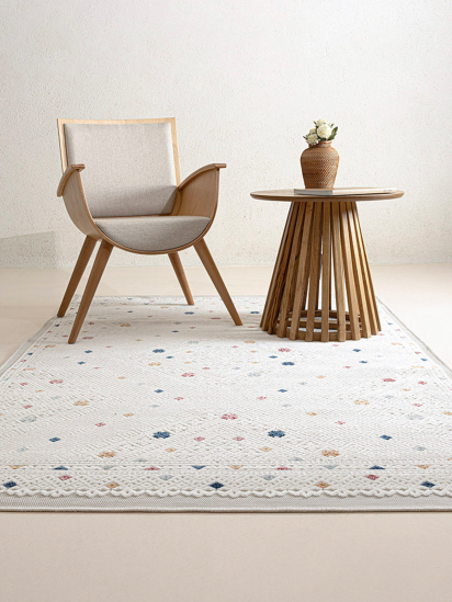 Sandu Cream Multicolour Modern Patterned Living Room Rug