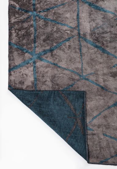 Verdura Geometric Grey & Blue Dining Room Rug