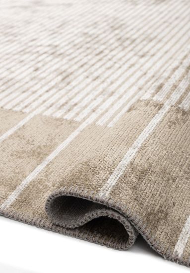 Cream & Grey Filigree Stripes Modern Rug