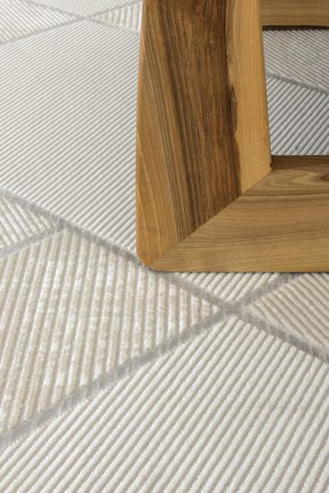Pebble Beige Cream Modern Patterned Bedroom Rug