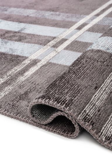 Lucid Grey & Cream Stripes Modern Rug