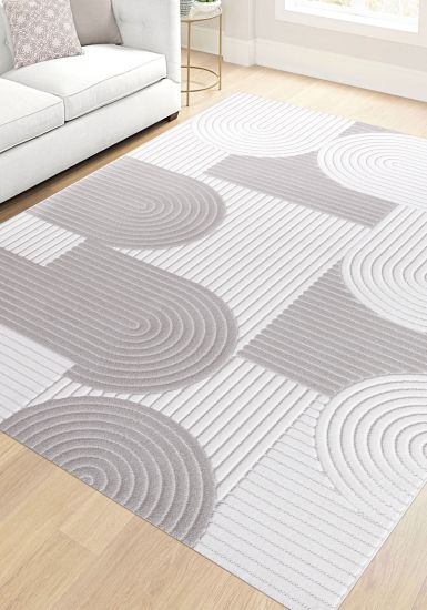 Alvara Cream Grey Scandi Geometric Living Room Rug