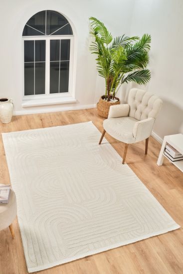 Boyut75 Cream Modern Scandi Living Room Rug