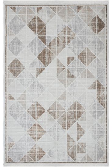 Nevada85 Cream Brown Geometric Living Room Rug