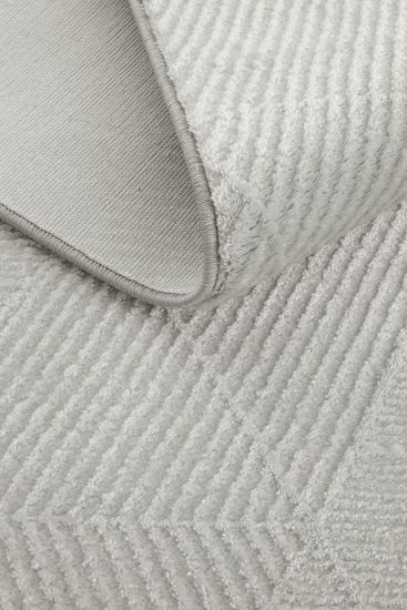 Safir85 Grey Geometric Plain Bedroom Rug
