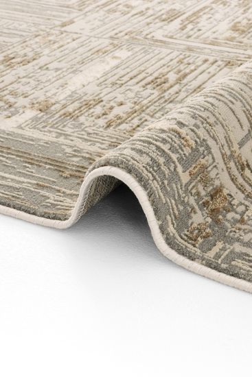 Venedik85 Beige Brown Abstract Patterned Living Room Rug