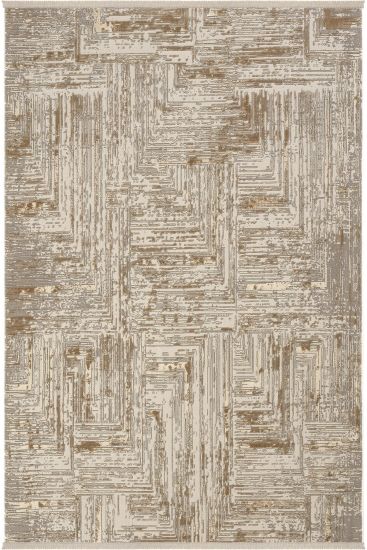 Venedik85 Beige Brown Abstract Patterned Living Room Rug
