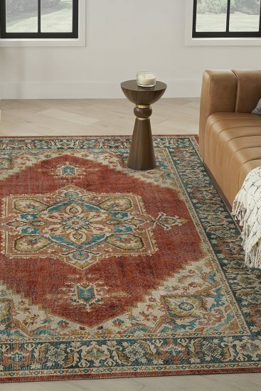 Private85 Red Blue Modern Persian & Oriental Bedroom Rug