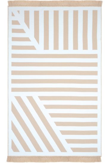 Lovely85 Beige White Patterned Scandi Living Room Rug