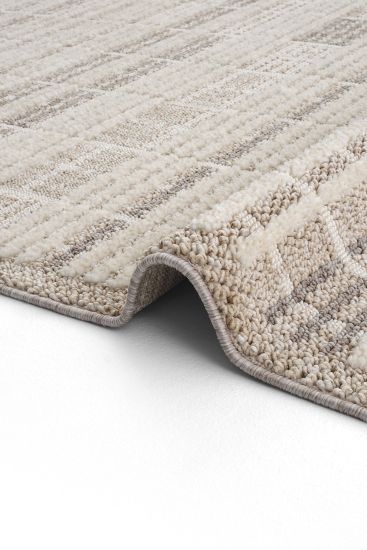 Jerry85 Beige Cream Stripes Patterned Living Room Rug