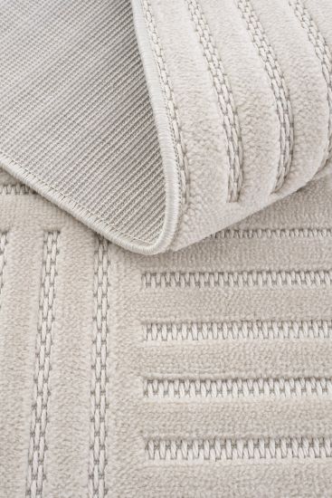 Oliver85 Beige Scandi Geometric Bedroom Rug