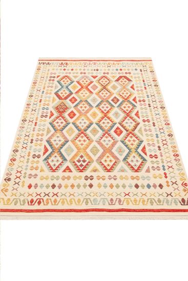 Beykoz85 Geometric Bordered Multicolour Living Room Rug