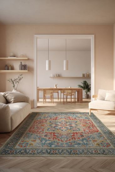 Beylerbeyi85 Multicolour Patterned Bordered Bedroom Rug