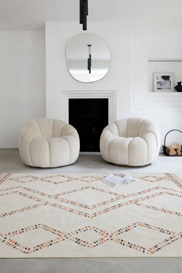 Carnival85 Cream Modern Patterned Bedroom Rug