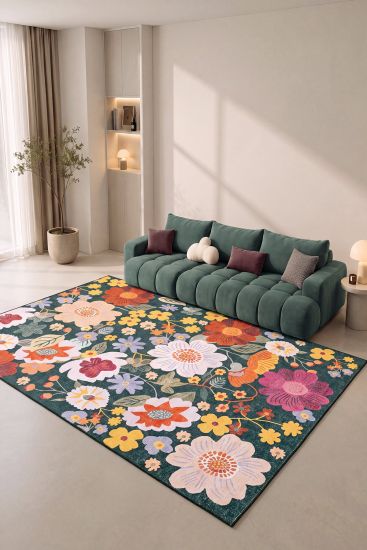 Coloris85 Floral Multicolour Living Room Rug