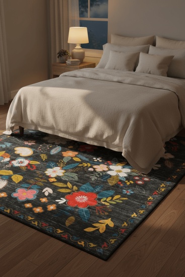 Daisy85 Patterned Bordered Multicolour Bedroom Rug
