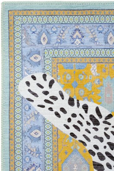 Jagora85 Gold Blue Modern Oriental Indoor Rug