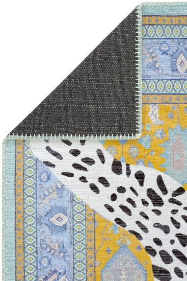 Jagora85 Gold Blue Modern Oriental Indoor Rug