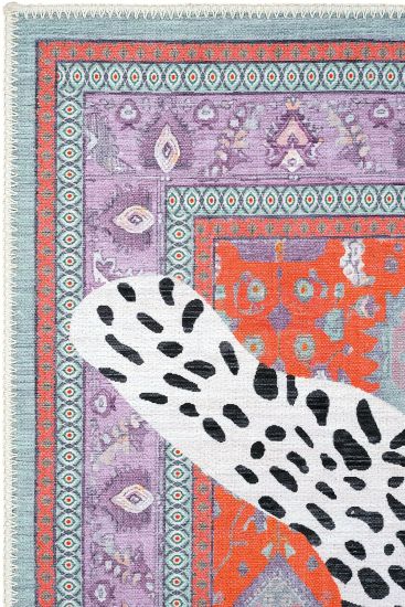 Jagora85 Purple White Oriental Bordered Area Rug