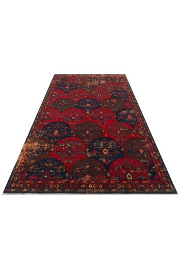 Mardin85 Red Blue Modern Patterned Bedroom Rug