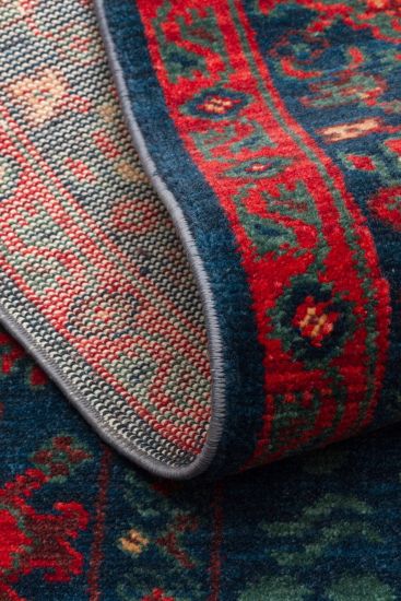 Mardin85 Red Blue Patterned Bordered Area Rug