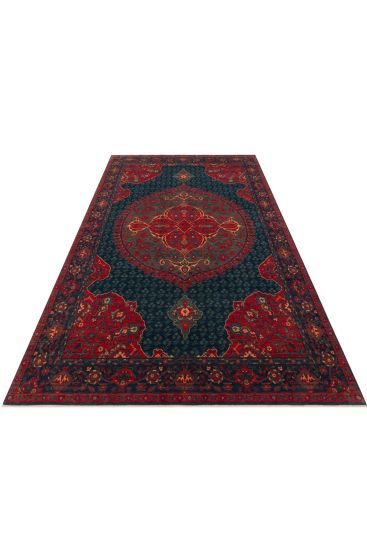 Mardin85 Red Blue Patterned Bordered Area Rug