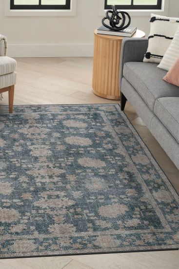 Private85 Blue Beige Oriental Bordered Indoor Rug