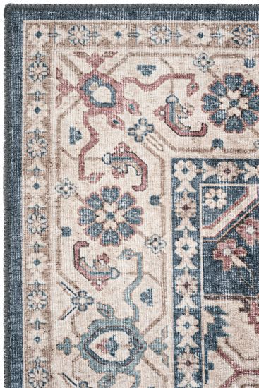 Private85 Blue Beige Oriental Bordered Living Room Rug