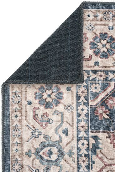 Private85 Blue Beige Oriental Bordered Living Room Rug