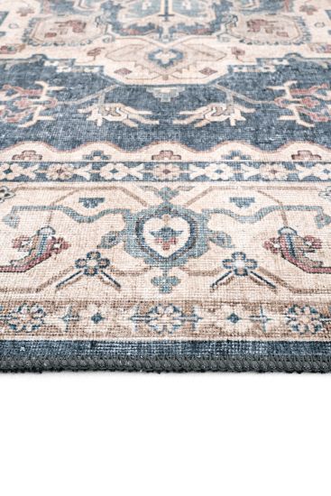 Private85 Blue Beige Oriental Bordered Living Room Rug