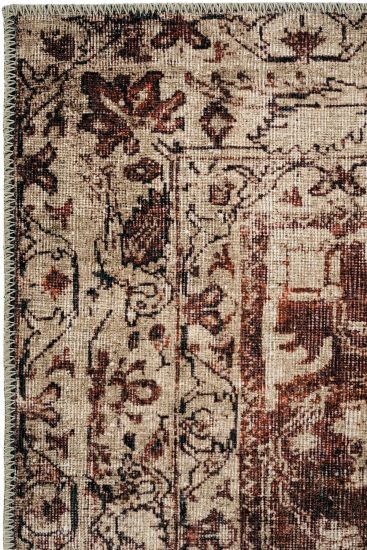 Private85 Beige Red Oriental Bordered Living Room Rug
