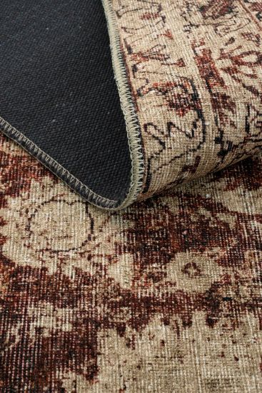 Private85 Beige Red Oriental Bordered Living Room Rug