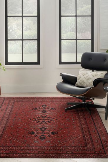 Private85 Red black Oriental Bordered Living Room Rug