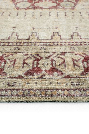 Private85 Beige Red Oriental Bordered Bedroom Rug