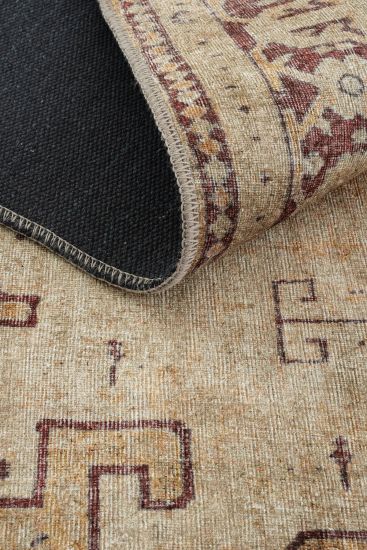 Private85 Beige Red Oriental Bordered Bedroom Rug