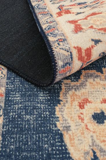 Private85 Cream Blue Oriental Bordered Indoor Rug
