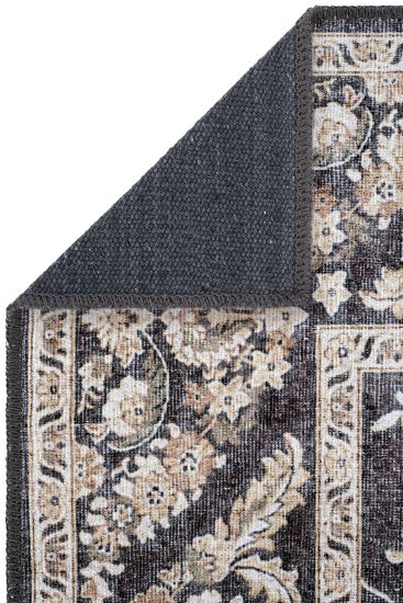 Private85 Black Cream Oriental Bordered Bedroom Rug
