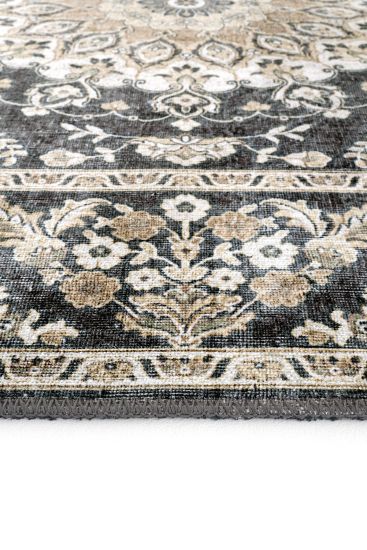 Private85 Black Cream Oriental Bordered Bedroom Rug