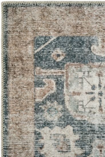 Private85 Blue Orange Oriental Bordered Living Room Rug