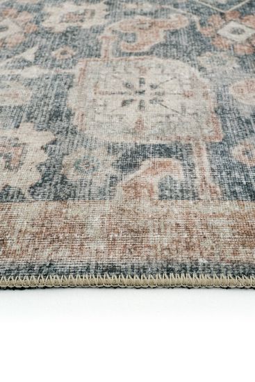 Private85 Blue Orange Oriental Bordered Living Room Rug