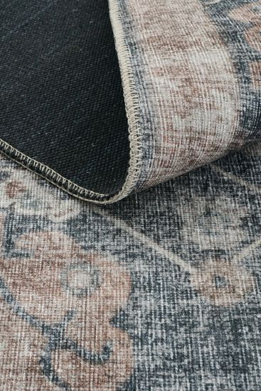 Private85 Blue Orange Oriental Bordered Living Room Rug