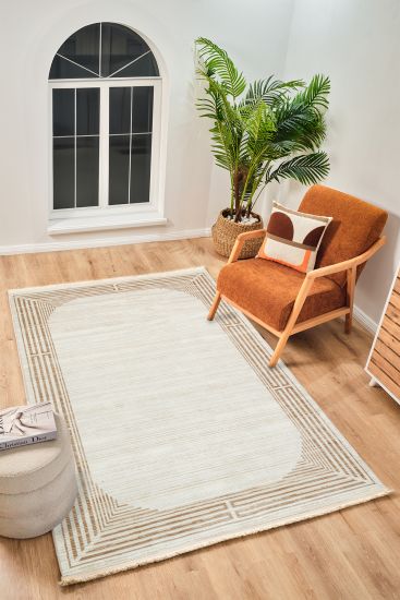 Perre75 Cream Beige Modern Bordered Area Rug