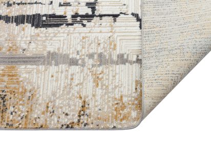 Perre75 Cream Grey Abstract Bordered Bedroom Rug