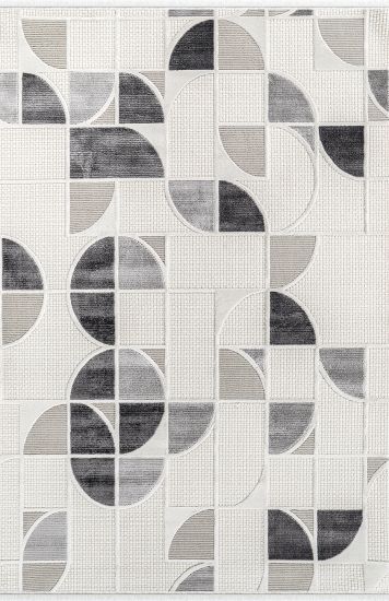Boyut75 Cream Grey Modern Geometric Bedroom Rug